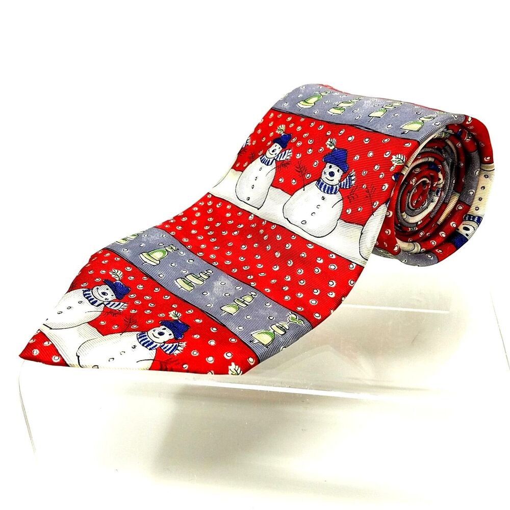 Snowman Palatina Italian Design USA 100% Silk Christmas Holiday Winter Tie 60"